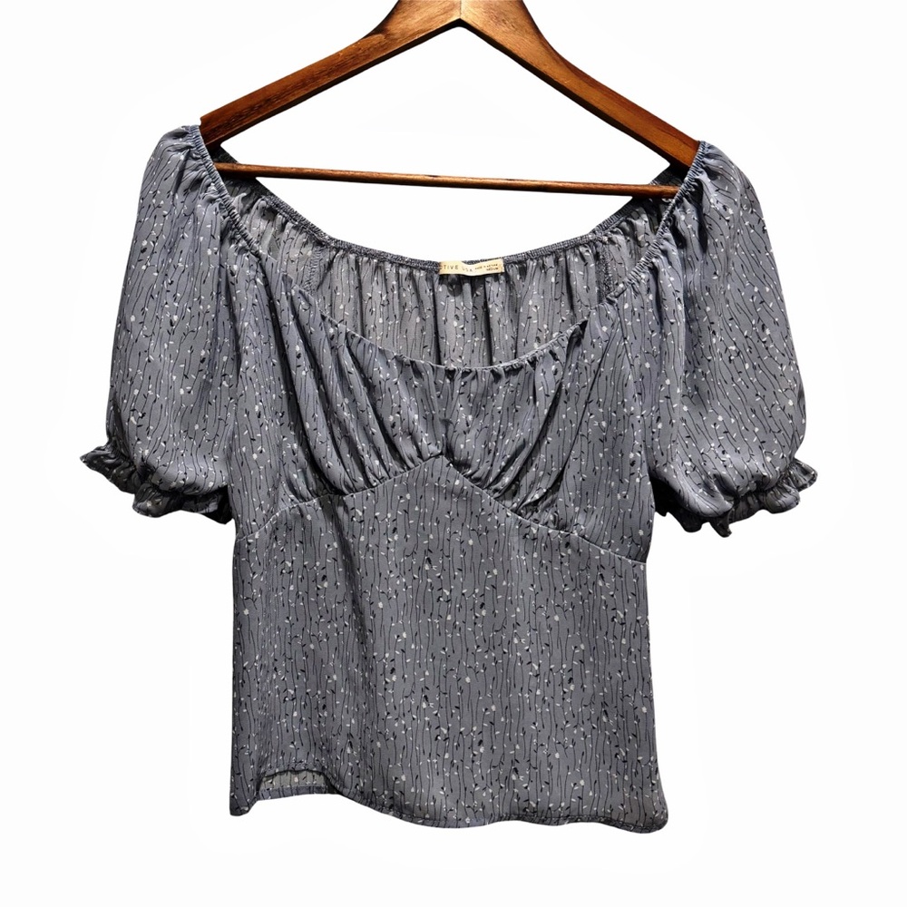 Active USA Blue Grey Puff Sleeve Peasant Y2K BabyDoll Top CottageCore Sweetheart